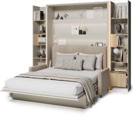 Set bestehend aus Bett im Schrank BC-17, Schlafsofa BC-19, 3x LED, 2x BC-23 – Cashmir/Artisan, Matratze Lenart – Bed Concept BC-12 – 160x200 cm – Cashmir/Beige