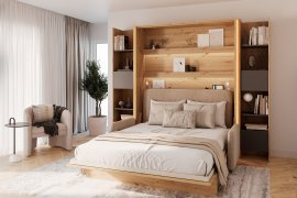 Set: Bett im Schrank, BC-17, BC-19 Dreisitzer, 3x LED, 2x BC-23 – Artisan/Schwarz, Matratze Linz – Bed Concept BC-12 – 160x200 cm – Artisan/Beige