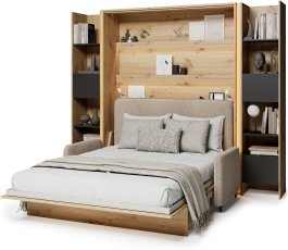 Set: Bett-im-Schrank BC-17, Sofa BC-19, 3x LED, 2x BC-23 – Cashmere/Artisan, Matratze Lenart – Bed Concept BC-12 – 160x200 cm – Artisan/Beige