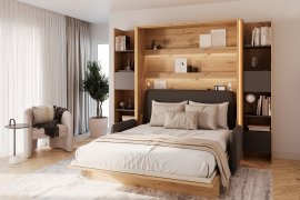 Set aus Klappbett im Schrank, BC-17, BC-19 Dreisitzer, 3x LED, 2x BC-23 – Cashmere/Artisan, Matratze Lenart – Bed Concept BC-12 – 160x200 cm – Artisan/Grafit