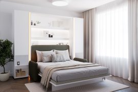 Set aus Schrankbett BC-12, Kopfteil BC-17, Sofa BC-19, 3x LED, 2x Schränke BC-07, Matratze – 160x200 cm – weiß/grün