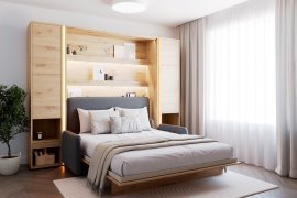 Set: Bett im Schrank BC-12, Kopfteil BC-17, Sofa BC-19, 3x LED, Schränke 2x BC-07, Matratze – 160x200 cm – Artisan/Graphit