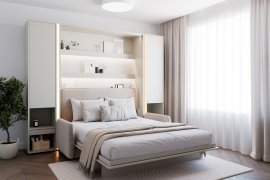 Set bestehend aus Schrankbett BC-12, Kopfteil BC-17, Sofa BC-19, 3x LED, 2x Schränke BC-07 und Matratze – 160x200 cm – Cashmir/Beige