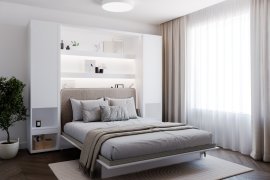 Set bestehend aus Schrankbett BC-12, Kopfteil BC-17, 1x LED, zwei Schränken BC-07 und Matratze – 160x200 cm – Weiß/Beige