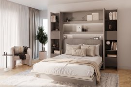 Set: Bett-im-Schrank BC-33, BC-35 Schlafsofa, 3x LED, 2x BC-23 – Grau/Grafit, Matratze Linz – Bed Concept BC-13 – 180x200 cm – Grau
