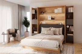 Set: Bett im Schrank BC-12, Kopfteil BC-17, 1x LED, Schränke 2x BC-23, Matratze – 160x200 cm – Artisan/Grafit