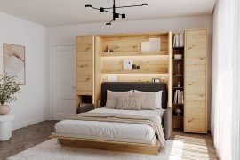 Set bestehend aus Bett im Schrank BC-13, Kopfteil BC-33, Sofa BC-35, 3x LED, Schränken BC-07, BC-21, BC-24 – Artisan, Matratze 180x200 cm – Eiche Artisan/Grafit