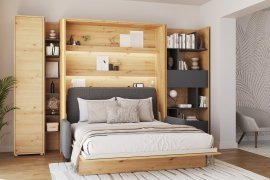 Set bestehend aus Schrankbett BC-12, Kopfteil BC-17, Sofa BC-19, 3x LED, Schränken BC-21, BC-24, BC-22 – Artisan, Matratze – 160x200 cm – Eiche Artisan/Grafit