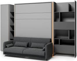 Bed Concept - Set aus Bett im Schrank BC-12, Kopfteil BC-17, Sofa BC-19, 3x LED, Schränke BC-21, BC-24, BC-22 – grau, Matratze – 160x200 cm – grau/grafit