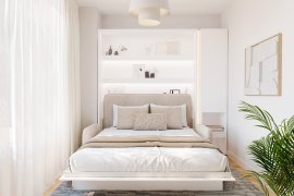 Set bestehend aus Bett im Schrank BC-13, Kopfteil BC-33, Sofa BC-35, 3x LED, Schränken BC-07 und Matratze – 180x200 cm – Weiß/Beige