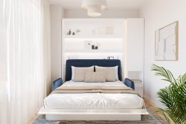 Komplettset: Bett im Schrank BC-12, Kopfteil BC-17, Sofa BC-19, 3x LED, Schränke BC-07, Matratze – 160x200 cm – Weiß/Blau