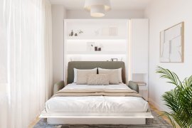 Set: Bett im Schrank BC-12, Kopfteil BC-17, Sofa BC-19, 3x LED, Schränke BC-07, Matratze – 160x200 cm – weiß/grün