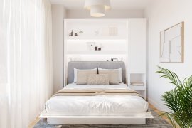 Set Bett im Schrank BC-12, Kopfteil BC-17, 1xLED, Schränke BC-07, Matratze – 160x200 cm – Weiß/Grau