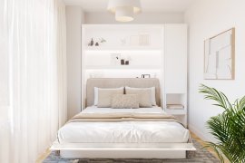 Set aus Schrankbett BC-12, Kopfteil BC-17, 1x LED, Schränke BC-07, Matratze – 160x200 cm – weiß/beige