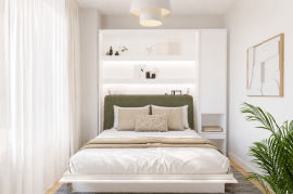 Set: Bett im Schrank BC-12, Kopfteil BC-17, 1x LED, Schränke BC-07, Matratze – 160x200 cm – Weiß/Grün