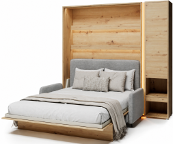 Bed Concept - Set bestehend aus Schrankbett BC-13, Kopfteil BC-33, Sofa BC-35, 3x LED, Schränken BC-07 und Matratze – 180x200 cm – Eiche Artisan/Grau