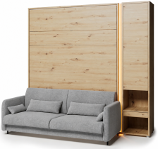 Bed Concept - Set bestehend aus Schrankbett BC-13, Kopfteil BC-33, Sofa BC-35, 3x LED, Schränken BC-07 und Matratze – 180x200 cm – Eiche Artisan/Grau