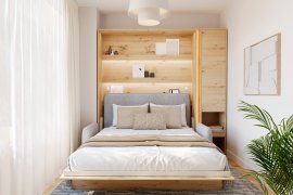 Set: Bett im Schrank BC-12, Kopfteil BC-17, Sofa BC-19, 3x LED, Schränke BC-07, Matratze – 160x200 cm – Eiche Artisan/Grau