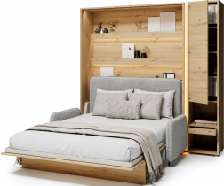 Bed Concept - Set bestehend aus Schrankbett BC-13, Kopfteil BC-33, Sofa BC-35, 3x LED, Schränken BC-07 und Matratze – 180x200 cm – Eiche Artisan/Grau
