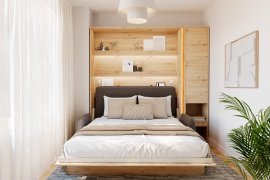 Set: Bett im Schrank BC-12, Kopfteil BC-17, Sofa BC-19, 3xLED, Schränke BC-07, Matratze – 160x200 cm – Eiche Artisan/Grafit