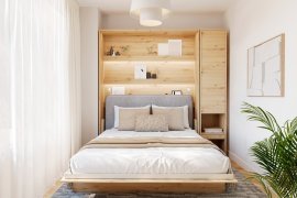 Set aus Bett im Schrank BC-12, Kopfteil BC-17, 1x LED, Schränke BC-07, Matratze – 160x200 cm – Eiche Artisan/Grau
