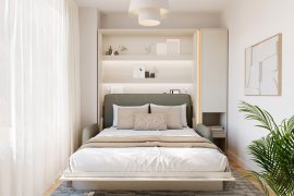 Set bestehend aus Bett-im-Schrank BC-12, Kopfteil BC-17, Sofa BC-19, 3x LED, Schränken BC-07 und Matratze – 160x200 cm – Kaschmir/Grün