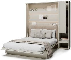 Bed Concept - Set aus Schrankbett BC-13, Kopfteil BC-33, 1x LED, Schränken BC-07 und Matratze – 180x200 cm – Kaschmir/Beige