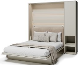Bed Concept - Set aus Schrankbett BC-13, Kopfteil BC-33, 1x LED, Schränken BC-07 und Matratze – 180x200 cm – Kaschmir/Beige