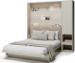 Bed Concept - Set aus Schrankbett BC-13, Kopfteil BC-33, 1x LED, Schränken BC-07 und Matratze – 180x200 cm – Kaschmir/Beige