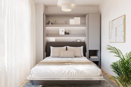 Set: Bett im Schrank BC-12, Kopfteil BC-17, 1x LED, Schränke BC-07, Matratze – 160x200 cm – grau/grafit