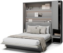 Bed Concept - Set aus Schrankbett BC-13, Kopfteil BC-33, 1x LED, Schränken BC-07 und Matratze – 180x200 cm – grau