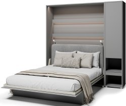 Bed Concept - Set aus Schrankbett BC-13, Kopfteil BC-33, 1x LED, Schränken BC-07 und Matratze – 180x200 cm – grau