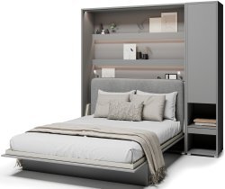 Bed Concept - Set aus Schrankbett BC-13, Kopfteil BC-33, 1x LED, Schränken BC-07 und Matratze – 180x200 cm – grau