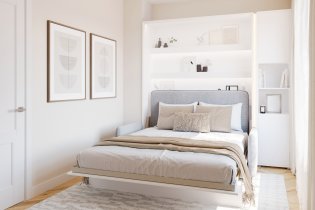 Set bestehend aus Bett im Schrank BC-12, Kopfteil BC-17, Sofa BC-19, 3x LED, Schränken BC-08 und Matratze – 160x200 cm – Weiß/Grau