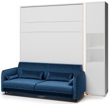 Bed Concept - Set: Bett im Schrank BC-12, Kopfteil BC-17, Sofa BC-19, 3xLED, Schränke BC-08, Matratze – 160x200 cm – weiß/blau