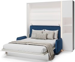 Bed Concept - Set: Bett im Schrank BC-12, Kopfteil BC-17, Sofa BC-19, 3xLED, Schränke BC-08, Matratze – 160x200 cm – weiß/blau