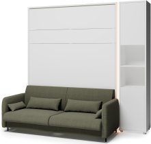 Bed Concept - Set bestehend aus Bett im Schrank BC-12, Kopfteil BC-17, Sofa BC-19, 3x LED, Schränken BC-08 und Matratze – 160x200 cm – weiß/grün