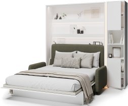 Bed Concept - Set bestehend aus Bett im Schrank BC-12, Kopfteil BC-17, Sofa BC-19, 3x LED, Schränken BC-08 und Matratze – 160x200 cm – weiß/grün