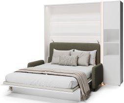 Bed Concept - Set bestehend aus Bett im Schrank BC-12, Kopfteil BC-17, Sofa BC-19, 3x LED, Schränken BC-08 und Matratze – 160x200 cm – weiß/grün
