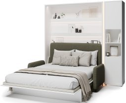 Bed Concept - Set bestehend aus Bett im Schrank BC-12, Kopfteil BC-17, Sofa BC-19, 3x LED, Schränken BC-08 und Matratze – 160x200 cm – weiß/grün