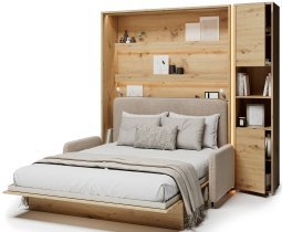 Bed Concept - Set: Bett im Schrank BC-12, Kopfteil BC-17, Sofa BC-19, 3xLED, Schränke BC-08, Matratze – 160x200 cm – Eiche Artisan/Beige