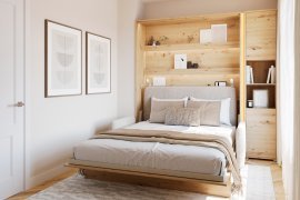 Set: Bett im Schrank BC-01, Kopfteil BC-16, Sofa BC-18, 3xLED, Schränke BC-08, Matratze – 140x200 cm – Eiche Artisan/Beige