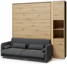 Bed Concept - Set: Bett im Schrank BC-01, Kopfteil BC-16, Sofa BC-18, 3x LED, Schränke BC-08, Matratze – 140x200 cm – Eiche Artisan/Grafit