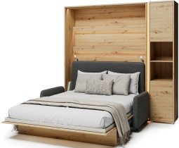 Bed Concept - Set: Bett im Schrank BC-01, Kopfteil BC-16, Sofa BC-18, 3x LED, Schränke BC-08, Matratze – 140x200 cm – Eiche Artisan/Grafit