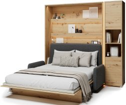 Bed Concept - Set: Bett im Schrank BC-01, Kopfteil BC-16, Sofa BC-18, 3x LED, Schränke BC-08, Matratze – 140x200 cm – Eiche Artisan/Grafit