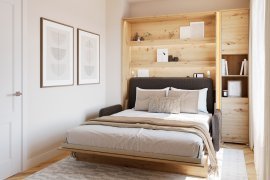 Set: Bett im Schrank BC-01, Kopfteil BC-16, Sofa BC-18, 3x LED, Schränke BC-08, Matratze – 140x200 cm – Eiche Artisan/Grafit