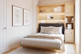 Set: Bett im Schrank BC-12, Kopfteil BC-17, 1x LED, Schränke BC-08, Matratze – 160x200 cm – Eichenoptik Artisan/Grafit