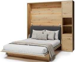 Bed Concept - Set aus Schrankbett BC-01, Kopfteil BC-16, 1xLED, Schränken BC-08 und Matratze – 140x200 cm – Eiche Artisan/Grafit