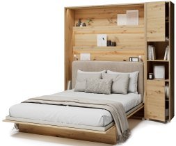 Bed Concept - Set: Bett im Schrank BC-12, Kopfteil BC-17, 1x LED, Schränke BC-08, Matratze – 160x200 cm – Eiche Artisan/Beige