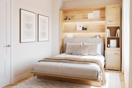 Set: Bett im Schrank BC-12, Kopfteil BC-17, 1x LED, Schränke BC-08, Matratze – 160x200 cm – Eiche Artisan/Beige